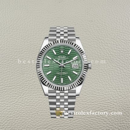 The Best Replica Rolex DateJust 41mm 904L Oystersteel 126334-0030 Super Clone 3235 Movement White Gold Wrap Fluted Bezel Green Fluted Dial Jubilee five-piece links Waterproof Clean factory Made