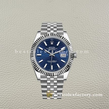 The Best Replica Rolex DateJust 41mm 904L Oystersteel 126334-0032 Super Clone 3235 Movement White Gold Wrap Fluted Bezel Blue Fluted Dial Jubilee five-piece links Waterproof Clean factory Made