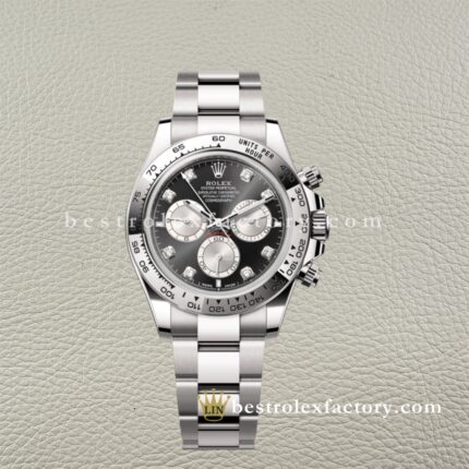 Clean Factory Rolex Daytona 126509-0002 Bright Black Steel Diamond Dial White Gold Bezel Super Clone Chronograph waterproof Best replica 4131 Movement