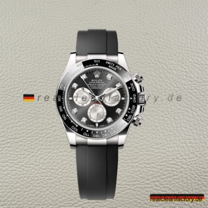 Clean Factory Rolex Daytona 126519LN-0004 Schwarz Zifferblatt Diamant Markierungen Silber Hilfszifferblätter Schnecken – Dandong 4131 Super Klon | 18k Weißgold