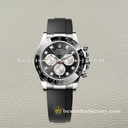 Clean Factory Rolex Daytona 126519LN-0004 Schwarz Zifferblatt Diamant Markierungen Silber Hilfszifferblätter Schnecken – Dandong 4131 Super Klon | 18k Weißgold