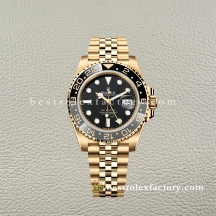 Clean Factory Rolex GMT Master II 126718GRNR | Volles Gelbgold | Schwarz-Graue Lünette