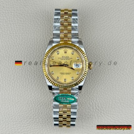 Rolex Datejust 126233-0017 Wimbledon Zifferblatt, Champagner & Moissanit – Super Clone von Clean Factory