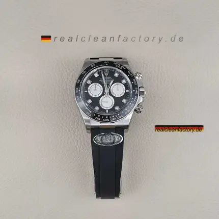 Clean Factory Rolex Daytona 126519LN-0004 Schwarz Zifferblatt Diamant Markierungen Silber Hilfszifferblätter Schnecken – Dandong 4131 Super Klon | 18k Weißgold