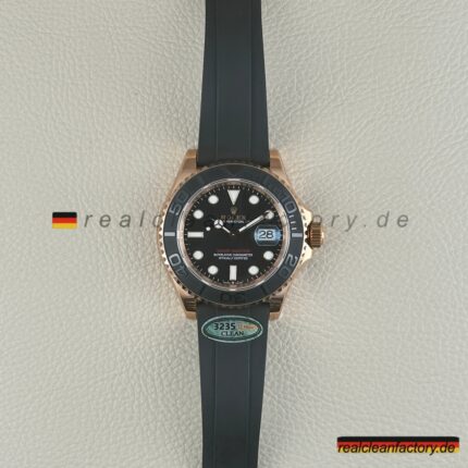 Clean Factory Rolex Yacht-Master M126655-0002 | Everose Gold Schwarzes Zifferblatt Oysterflex | Premium Replica Uhr
