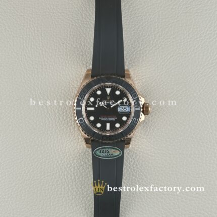Clean Factory Rolex Yacht-Master M126655-0002 | Everose Gold Schwarzes Zifferblatt Oysterflex | Premium Replica Uhr