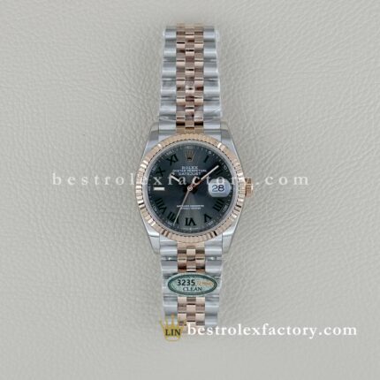 The Best Replica Rolex DateJust 36mm 904L Oystersteel 126231-0029 Super Clone 3235 Movement Two-Tone Rose Gold Wrap Fluted Bezel slate grey Dial Jubilee five-piece links Waterproof Clean factory Made