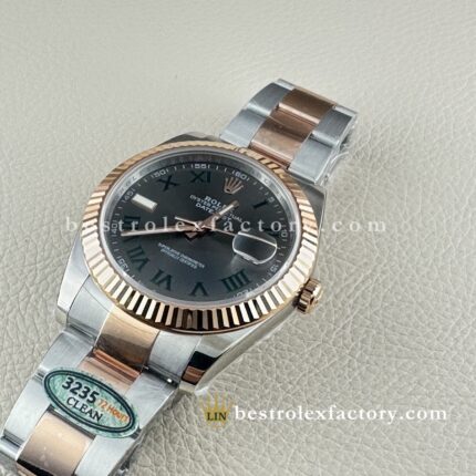 The Best Replica Rolex DateJust 41mm 904L Oystersteel 126331-0015 Super Clone 3235 Movement Two-Tone Rose Gold Wrap Fluted Bezel slate grey Dial Oyster three-piece links Waterproof Clean factory Made