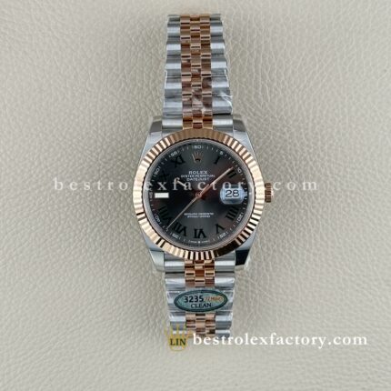 The Best Replica Rolex DateJust 41mm 126331-0016 Super Clone 3235 Movement Two-Tone Rose Gold Wrap Fluted Bezel Slate Grey Wimbledon Roman Dial 904L Oystersteel Jubilee five-piece links Waterproof Clean factory Made