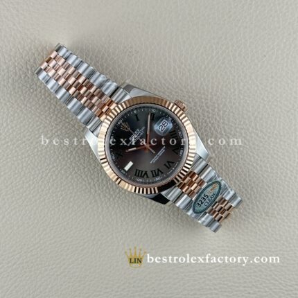 The Best Replica Rolex DateJust 41mm 126331-0016 Super Clone 3235 Movement Two-Tone Rose Gold Wrap Fluted Bezel Slate Grey Wimbledon Roman Dial 904L Oystersteel Jubilee five-piece links Waterproof Clean factory Made