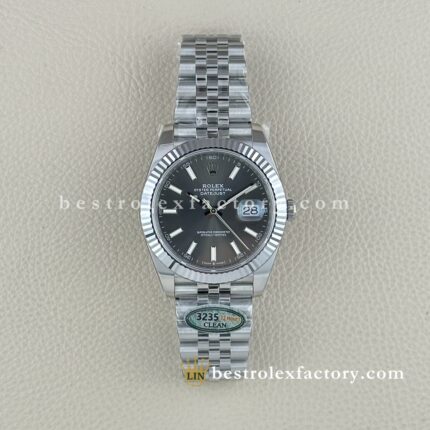 The Best Replica Rolex DateJust 41mm 904L Oystersteel 126334-0014 Super Clone 3235 Movement White Gold Wrap Fluted Bezel Rhodium Grey Dial Jubilee five-piece links Waterproof Clean factory Made