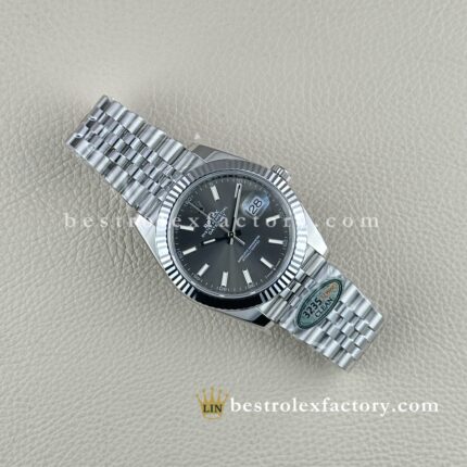 The Best Replica Rolex DateJust 41mm 904L Oystersteel 126334-0014 Super Clone 3235 Movement White Gold Wrap Fluted Bezel Rhodium Grey Dial Jubilee five-piece links Waterproof Clean factory Made