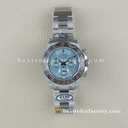 Clean Factory Rolex Daytona 116506-0002 Ice Blue Dial PLATONA Brown Ceramic Bezel White Gold wrapped Super Clone Chronograph waterproof Best replica 4130 Movement