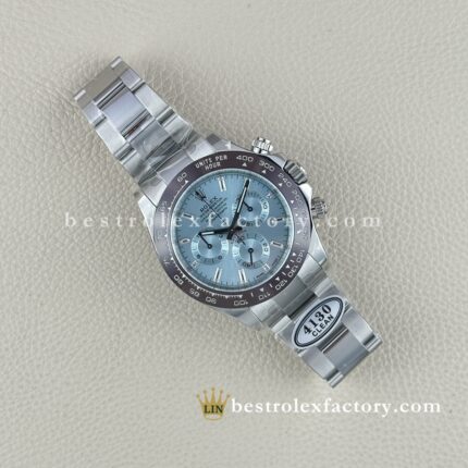 Clean Factory Rolex Daytona 116506-0002 Ice Blue Dial PLATONA Brown Ceramic Bezel White Gold wrapped Super Clone Chronograph waterproof Best replica 4130 Movement