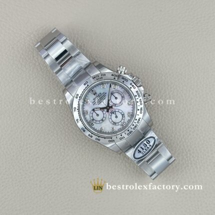 Clean Factory Rolex Daytona 116509-0064 White mother of Pearl Diamond Dial White Gold Bezel Super Clone Chronograph waterproof Best replica 4130 Movement