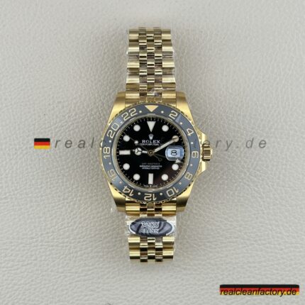 Clean Factory Rolex GMT Master II 126718GRNR | Volles Gelbgold | Schwarz-Graue Lünette