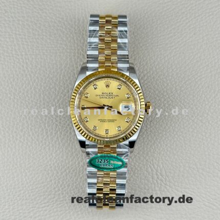 Rolex Datejust 126233-0017 Wimbledon Zifferblatt, Champagner & Moissanit – Super Clone von Clean Factory