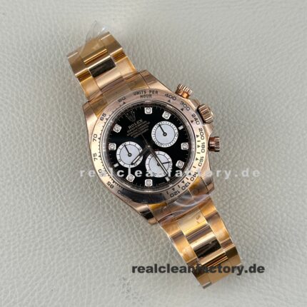 Rolex Daytona 126508-0003 Gelbgold Schwarz Zifferblatt Moissanite Clean Factory Replica