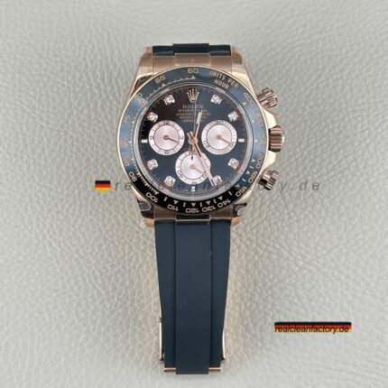 Clean Factory Rolex Daytona 126515LN-0004 Schwarz Zifferblatt Diamant Markierungen Everose Gold Hilfszifferblätter Schnecken – Dandong 4131 Super Klon | 18k Everose Gold
