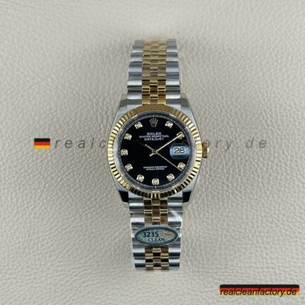 Rolex Datejust 126233-0021 | Schwarzes Zifferblatt & Moissanit Diamanten | Zwei-Tone Gelbgold