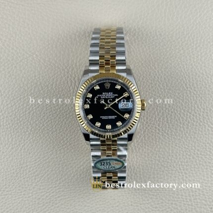 Rolex Datejust 126233-0021 | Schwarzes Zifferblatt & Moissanit Diamanten | Zwei-Tone Gelbgold