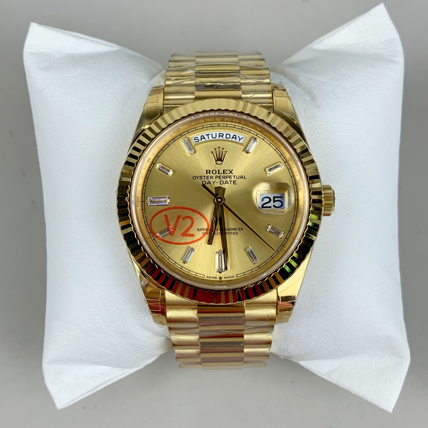 VS Factory Rolex DD40 228238 Gelbgold Champagner Baguette VS Factory Rolex Day-Date 40 Ref. 228238 Gelbgold Champagner Zifferblatt Baguette Diamanten