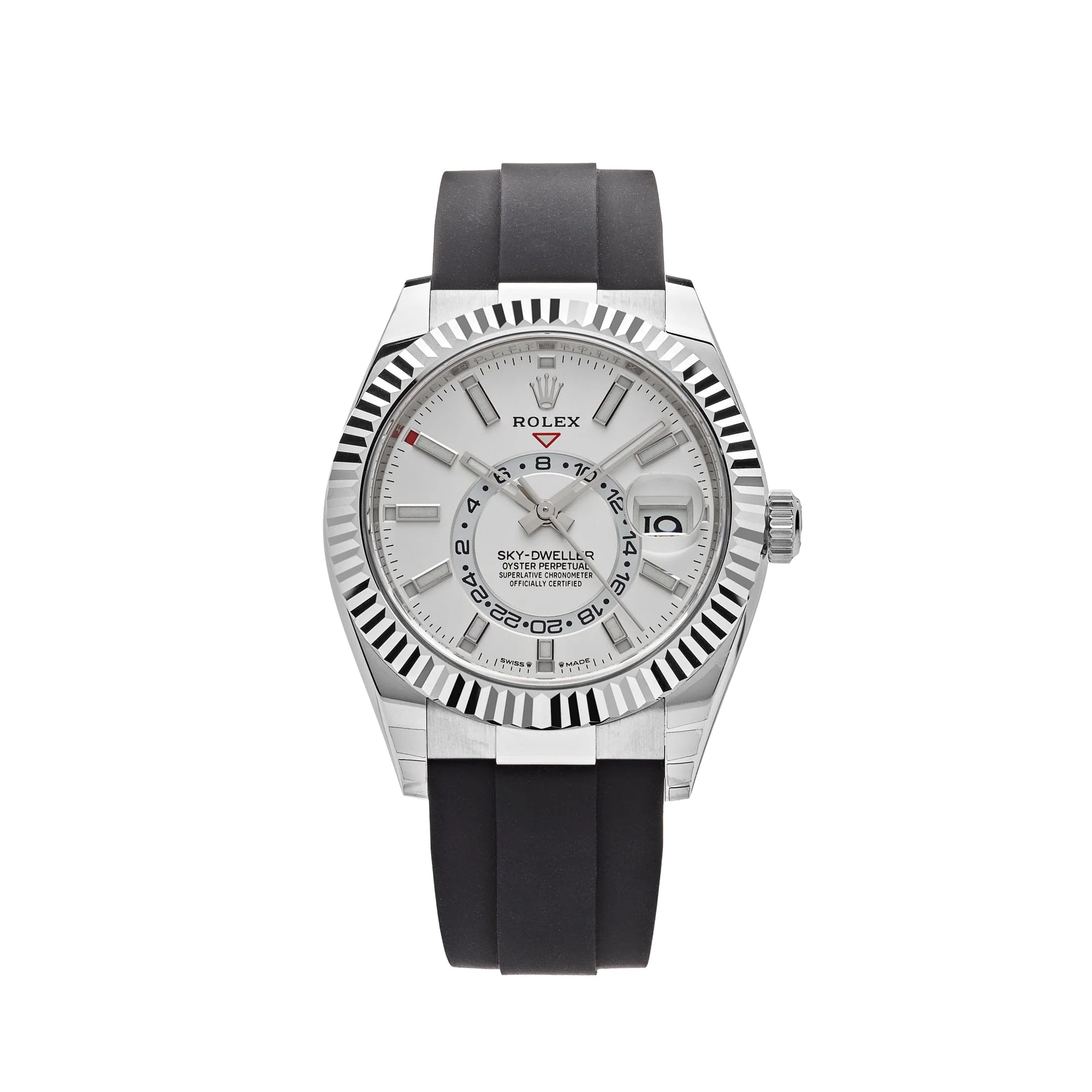 ZF Factory Rolex Sky-Dweller 336239 Weißgold Weiß Oysterflex ZF Factory Rolex Sky-Dweller 42 Ref. 336239-0003 Weißgold-Optik mit weißem Zifferblatt, kannelierter Lünette und Oysterflex-Armband