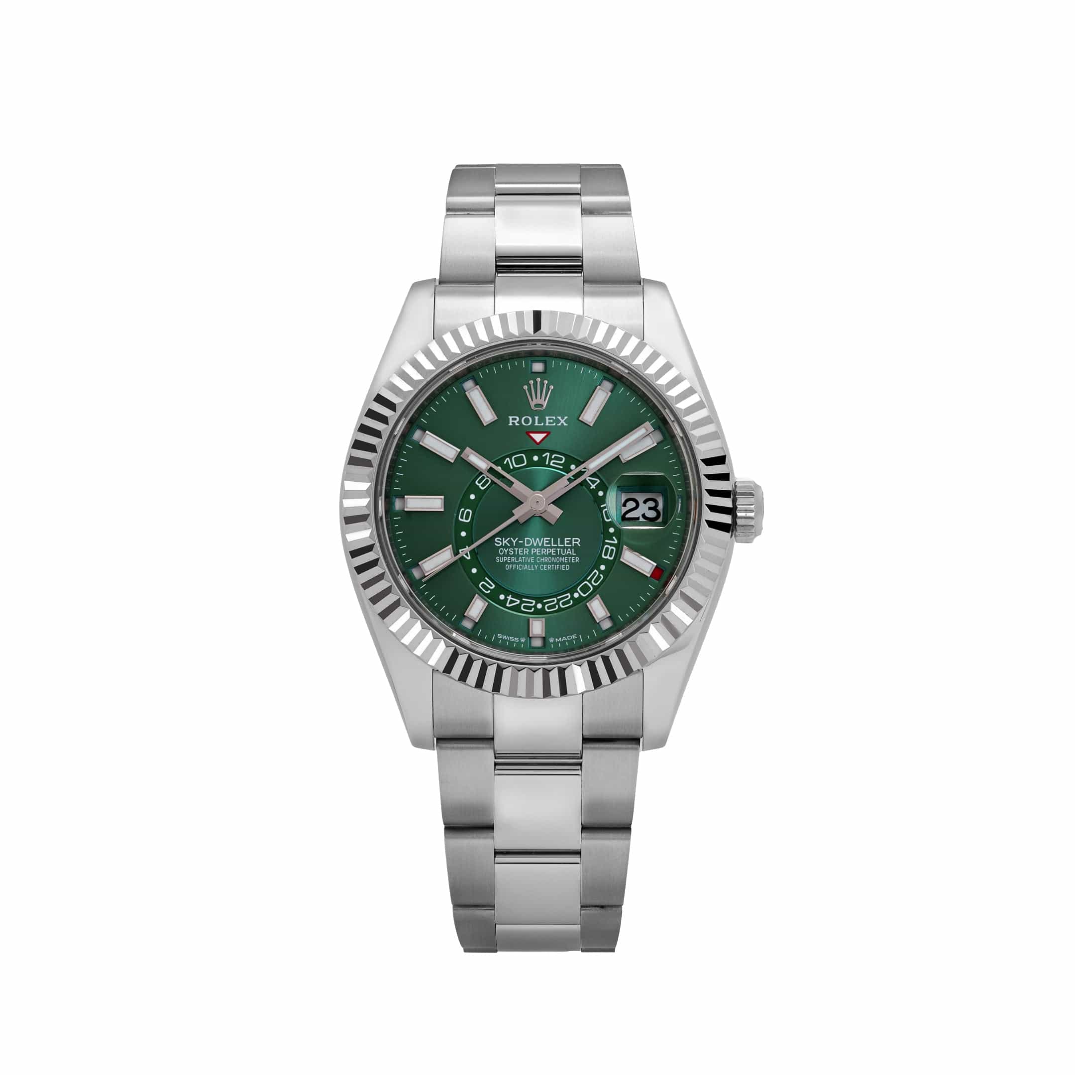 ZF Factory Rolex Sky-Dweller 336934 Grün Oyster Edelstahl ZF Factory Rolex Sky-Dweller 42 Ref. 336934-0001 Edelstahl mit mintgrünem Zifferblatt, Weißgold-Lünette und Oyster-Armband