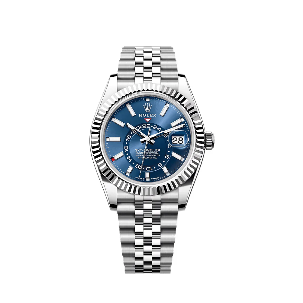 ZF Factory Rolex Sky-Dweller 336934 Blau Jubilee Edelstahl ZF Factory Rolex Sky-Dweller 42 Ref. 336934-0006 Edelstahl mit blauem Sonnenschliff-Zifferblatt, Weißgold-Lünette und Jubilee-Armband