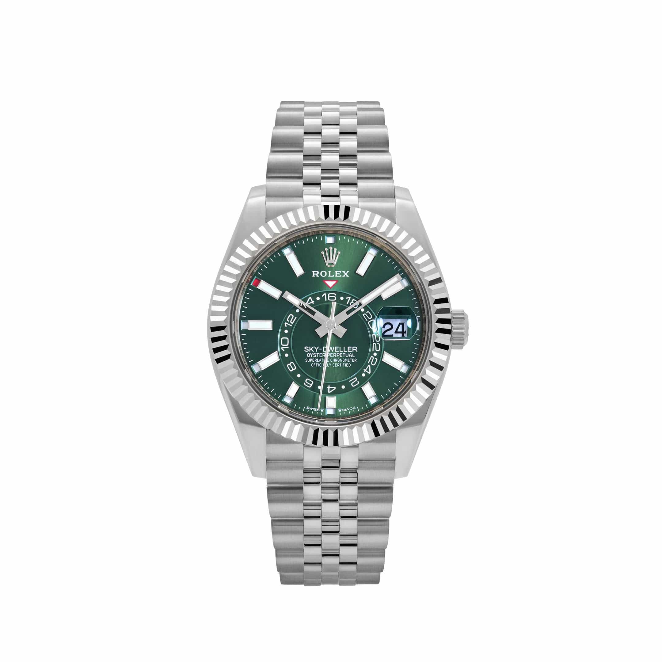 ZF Factory Rolex Sky-Dweller 336934 Grün Jubilee Edelstahl ZF Factory Rolex Sky-Dweller 42 Ref. 336934-0002 Edelstahl mit mintgrünem Zifferblatt, Weißgold-Lünette und Jubilee-Armband